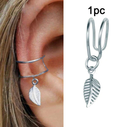 Silber überzogene Metall Blatt Schmetterling Clip Ohrringe für Frauen Ohrclips ohne Piercing funkelnde Zirkon Ohr Manschette Modeschmuck