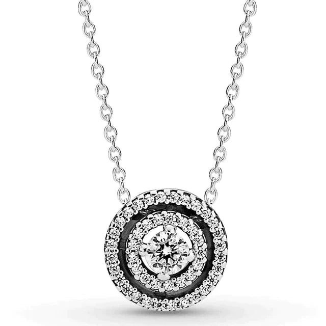 Nytt 925 Sterling Silver Tidlös Elegans Snöflinga accentuerad cirkulära hjärtan halsband för populära pärlor Charm DIY smycken